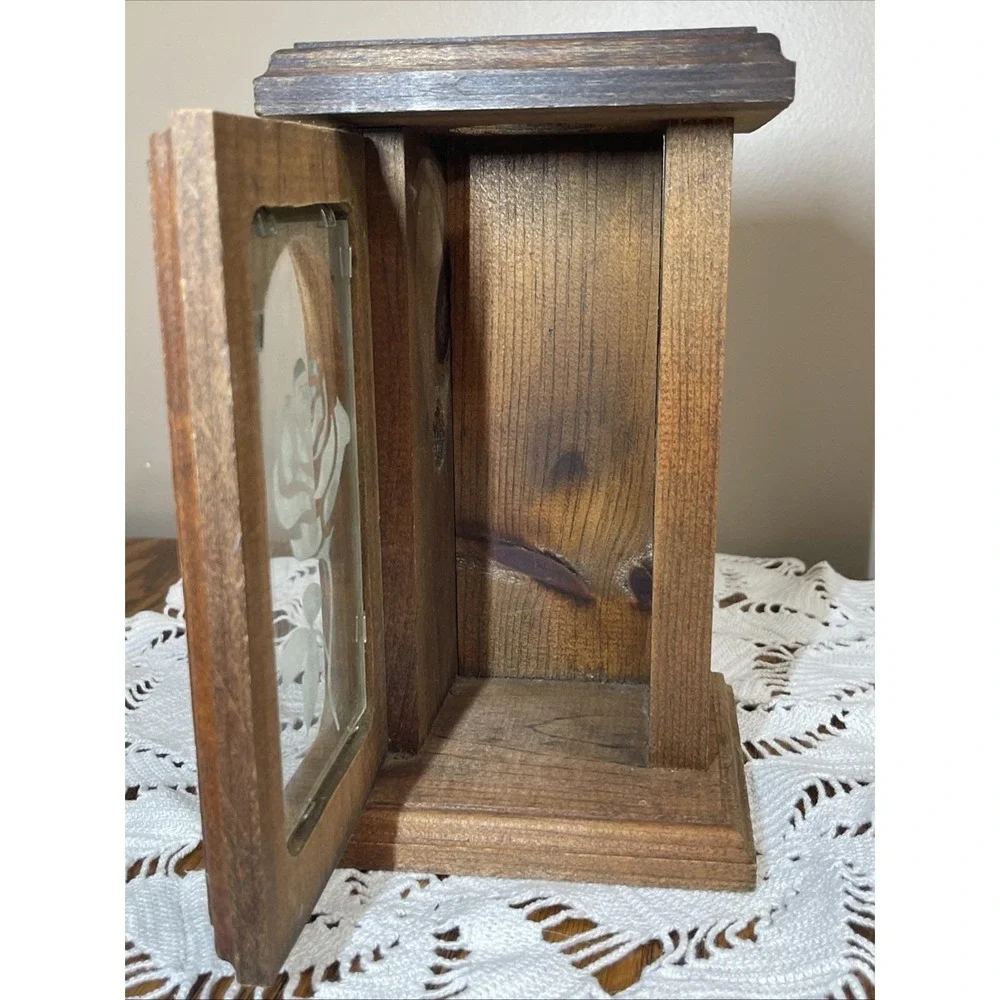 Vintage Wooden Candle Luminary Holder With Glass Flower Box Decor